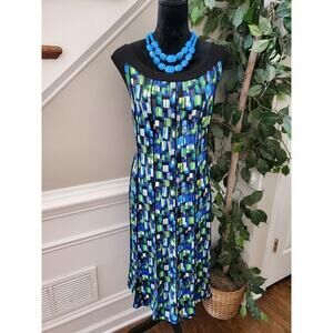 Perfections Women Blue Polyester Round Neck Sleeveless Knee Length Dress Size 2X